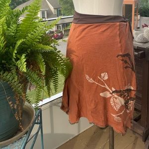 Bohemian Abstract Orange and Brown Cotton Skirt with Side Tie